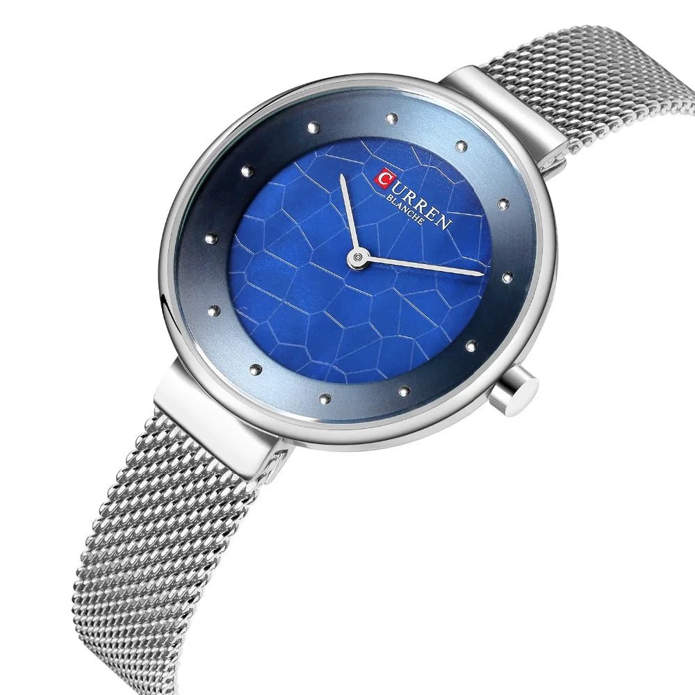 C-9032L Curren Blue Dial Silver Stainless Chain Steel Analog Quartz Women's Watch. - Timecheck