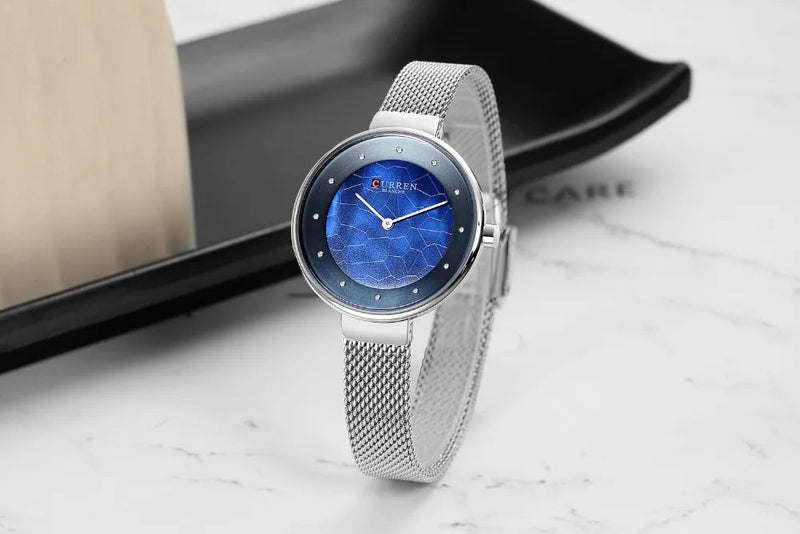 C-9032L Curren Blue Dial Silver Stainless Chain Steel Analog Quartz Women's Watch. - Timecheck