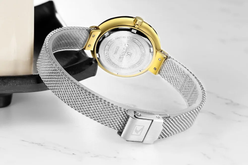 C-9032L Curren WHITE Dial GOLDEN CASE Stainless Chain Steel Analog Quartz Women's Watch. - Timecheck