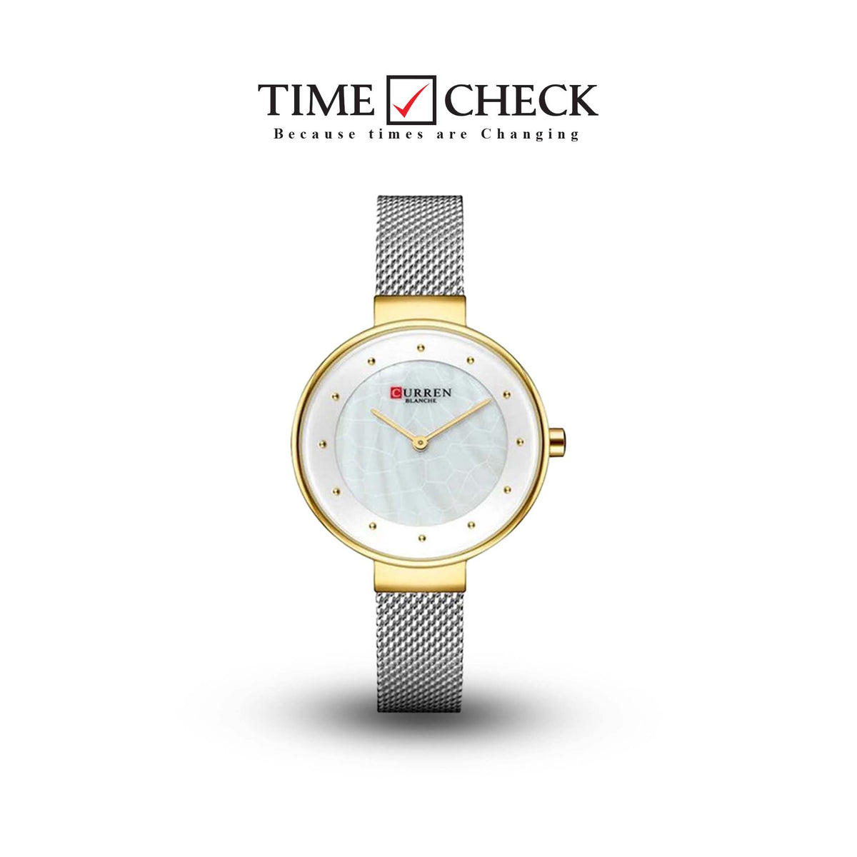 C-9032L Curren WHITE Dial GOLDEN CASE Stainless Chain Steel Analog Quartz Women's Watch. - Timecheck