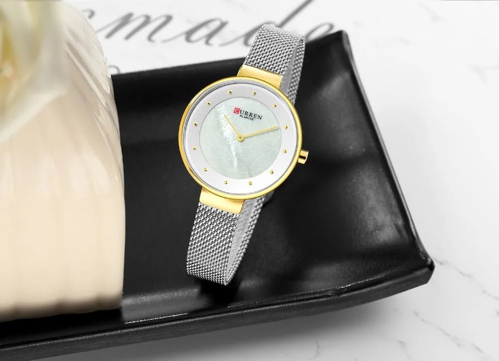 C-9032L Curren WHITE Dial GOLDEN CASE Stainless Chain Steel Analog Quartz Women's Watch. - Timecheck