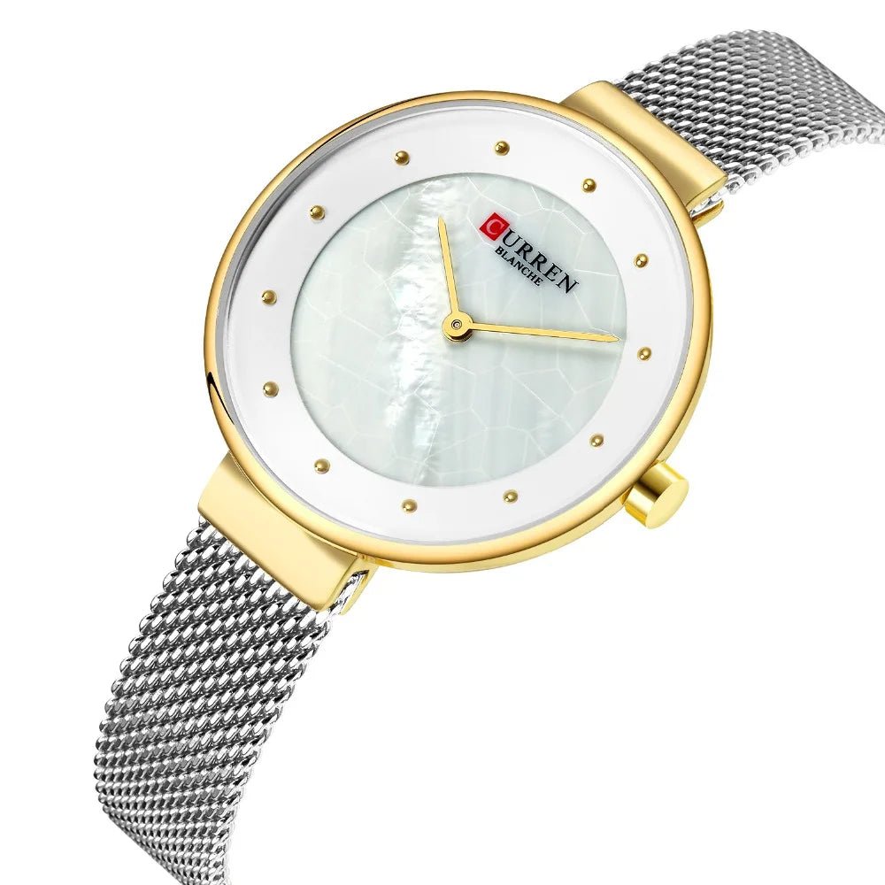 C-9032L Curren WHITE Dial GOLDEN CASE Stainless Chain Steel Analog Quartz Women's Watch. - Timecheck