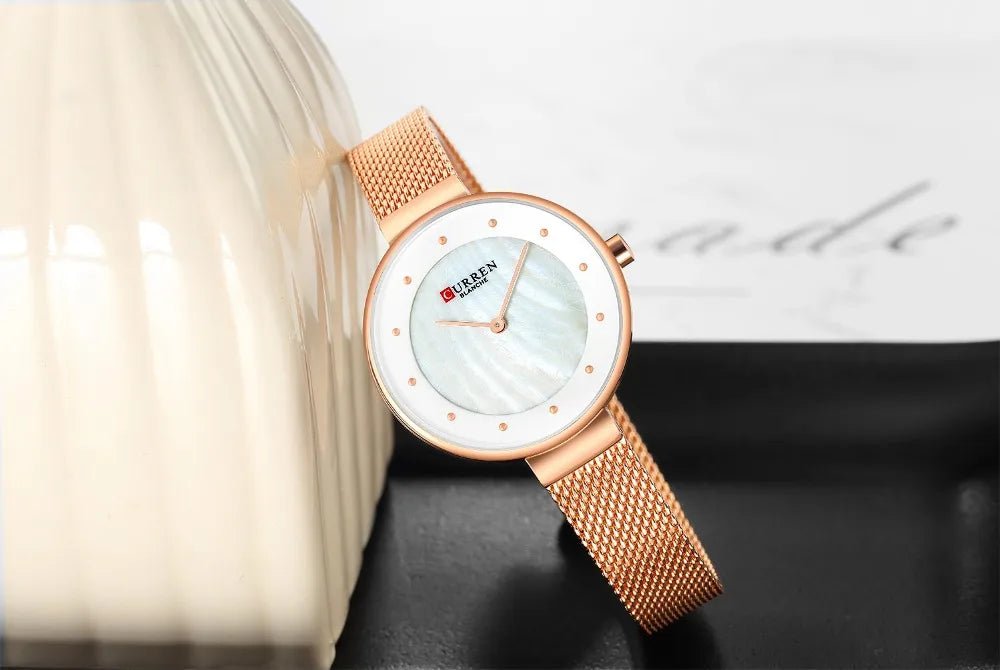 C-9032L Curren White Dial ROSEGOLD Stainless Chain Steel Analog Quartz Women's Watch with brand {box&bag} - Timecheck