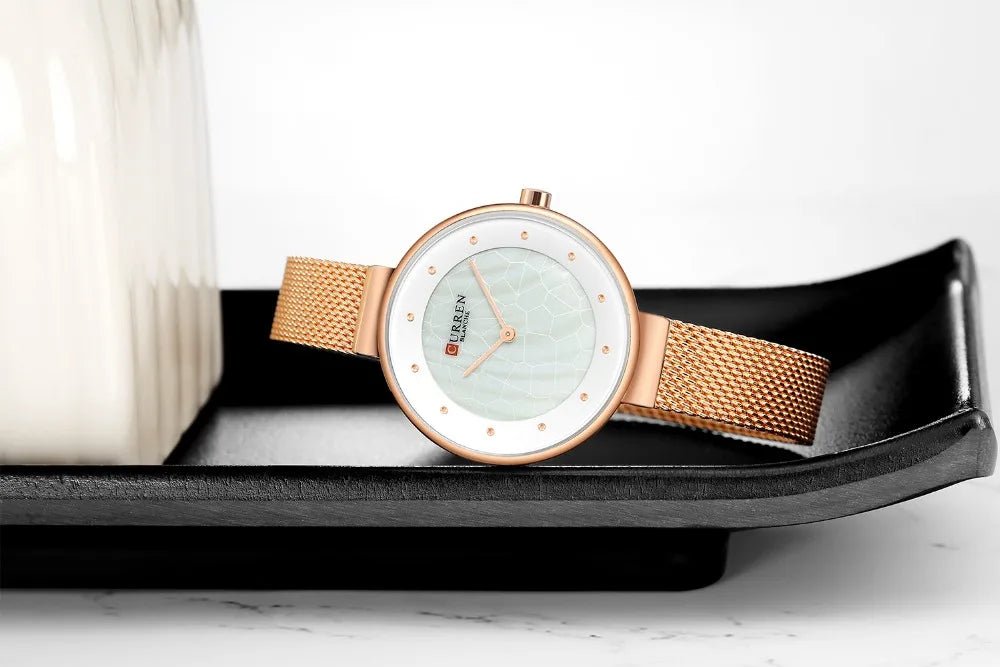 C-9032L Curren White Dial ROSEGOLD Stainless Chain Steel Analog Quartz Women's Watch with brand {box&bag} - Timecheck