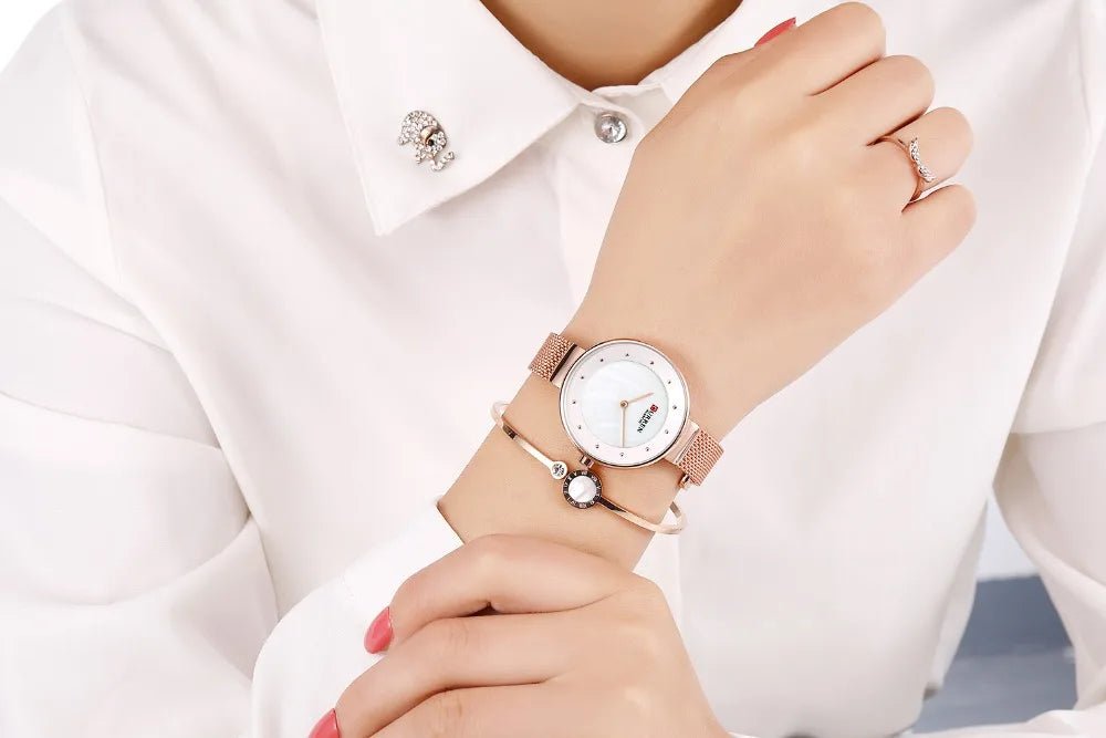 C-9032L Curren White Dial ROSEGOLD Stainless Chain Steel Analog Quartz Women's Watch with brand {box&bag} - Timecheck