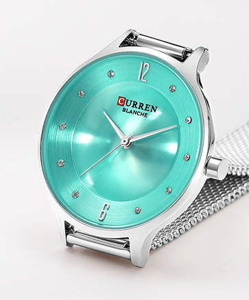 C-9036L Curren Green Dial Silver Stainless Chain Steel Analog Quartz Women's Watch. - Timecheck