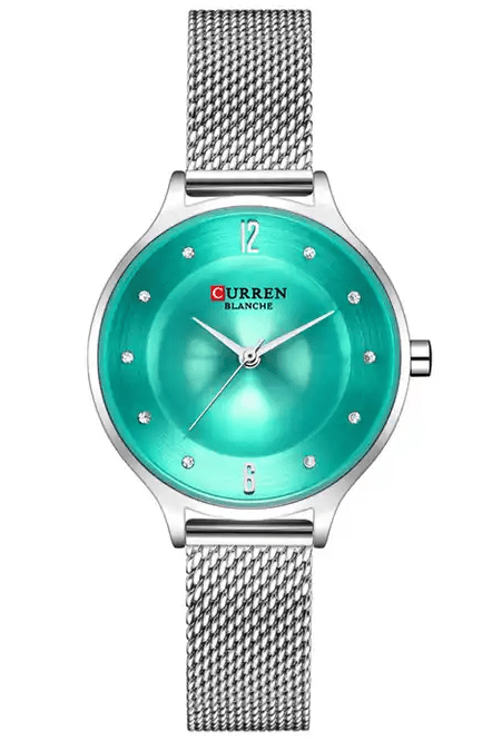 C-9036L Curren Green Dial Silver Stainless Chain Steel Analog Quartz Women's Watch. - Timecheck