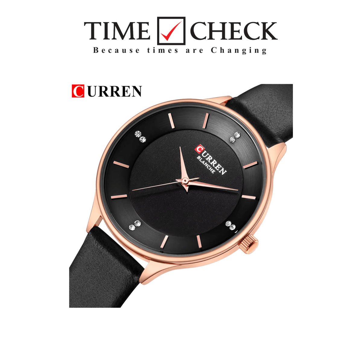 C-9041L Curren Black Dial Black lather Straps Women's Watch. - Timecheck