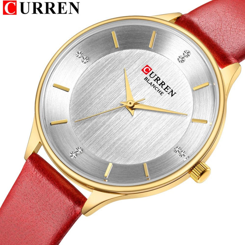 C-9041L Curren White Dial Red lather Straps Women's Watch. - Timecheck