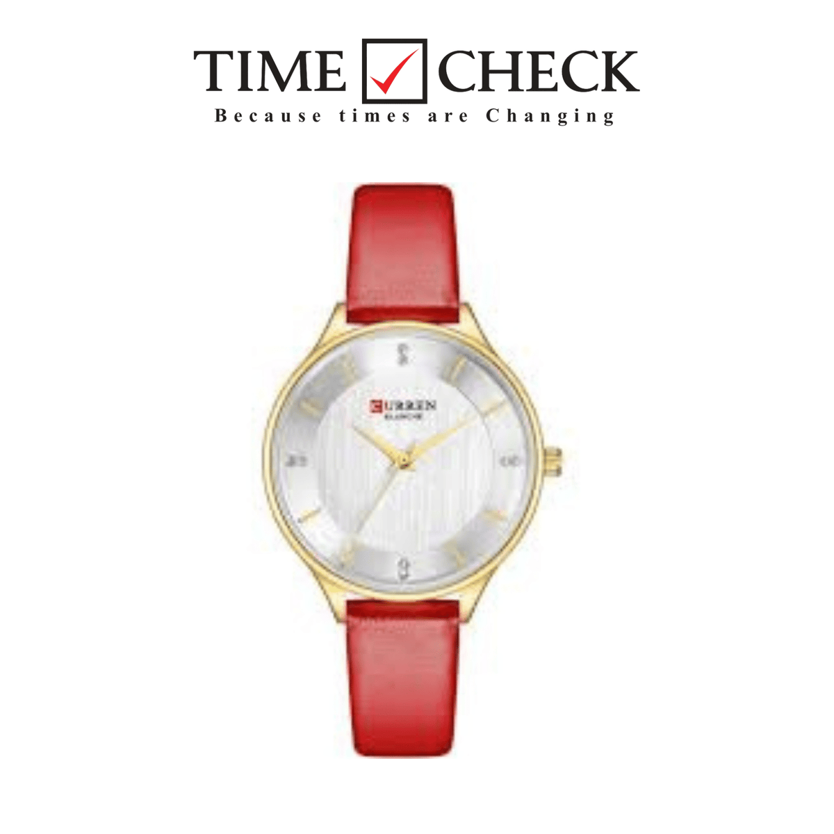 C-9041L Curren White Dial Red lather Straps Women's Watch. - Timecheck