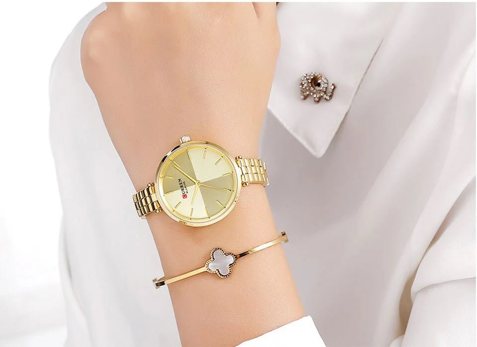 C-9043L Curren gold Dial & Gold Stainless Steel Chain Analog Quartz Women's Watch. - Timecheck