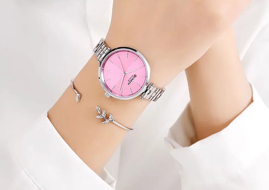 C-9043L Curren pink Dial & Silver Stainless Steel Chain Analog Quartz Women's Watch. - Timecheck