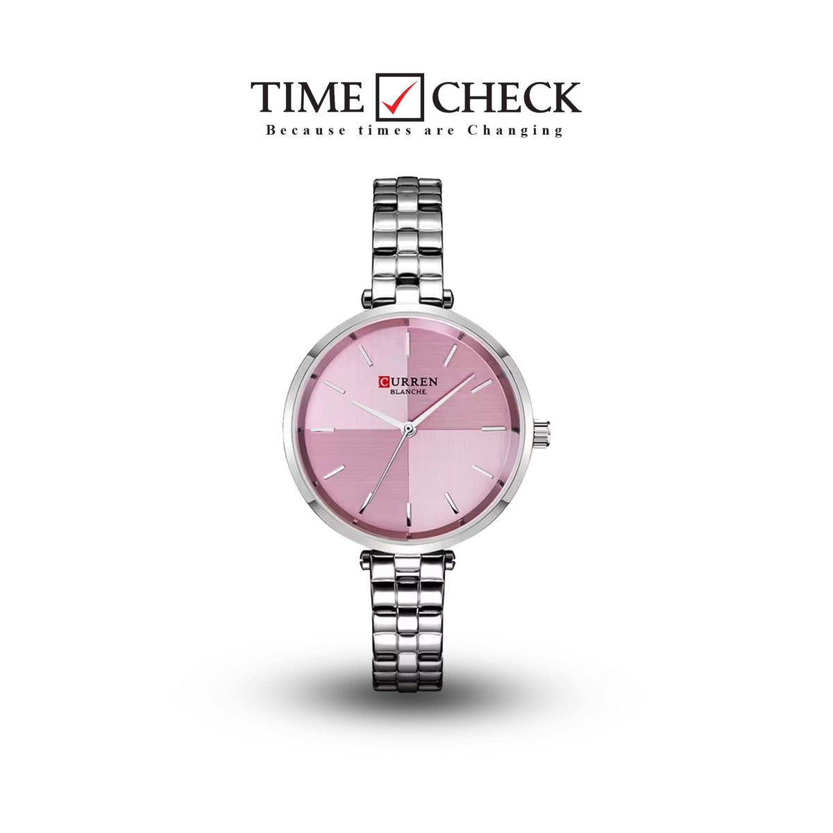C-9043L Curren pink Dial & Silver Stainless Steel Chain Analog Quartz Women's Watch. - Timecheck