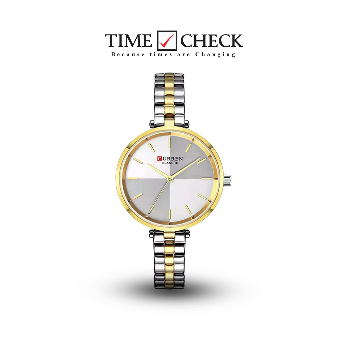 C-9043L Curren white Dial & Silver/Gold Stainless Steel Chain Analog Quartz Women's Watch. - Timecheck
