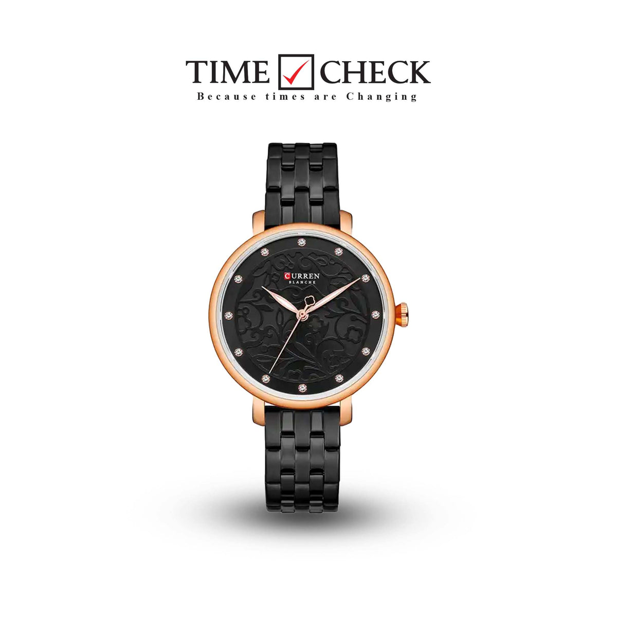 C-9046L Curren Black Dial Black Stainless Chain Steel Analog Quartz Women's Watch. - Timecheck