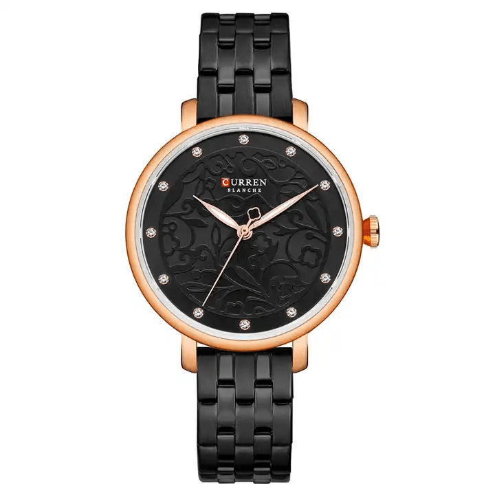 C-9046L Curren Black Dial Black Stainless Chain Steel Analog Quartz Women's Watch. - Timecheck