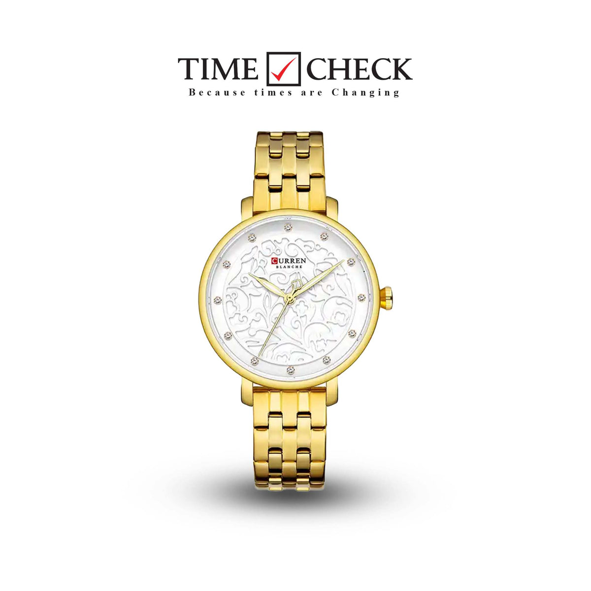C-9046L Curren White Dial Golden Stainless Chain Steel Analog Quartz Women's Watch. - Timecheck