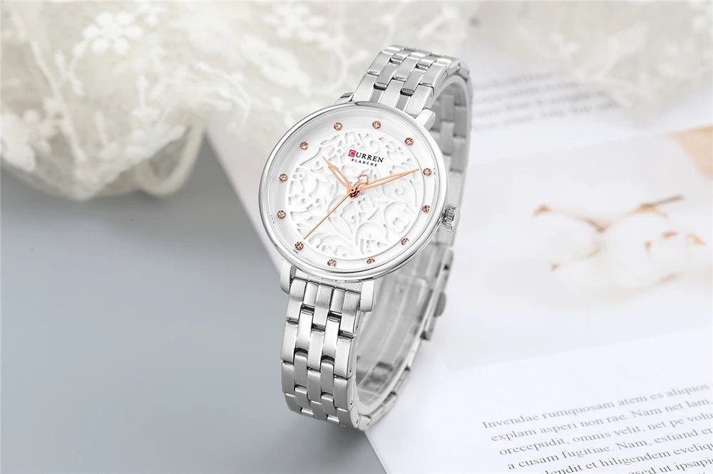 C-9046L Curren White Dial Silver Stainless Chain Steel Analog Quartz Women's Watch. - Timecheck