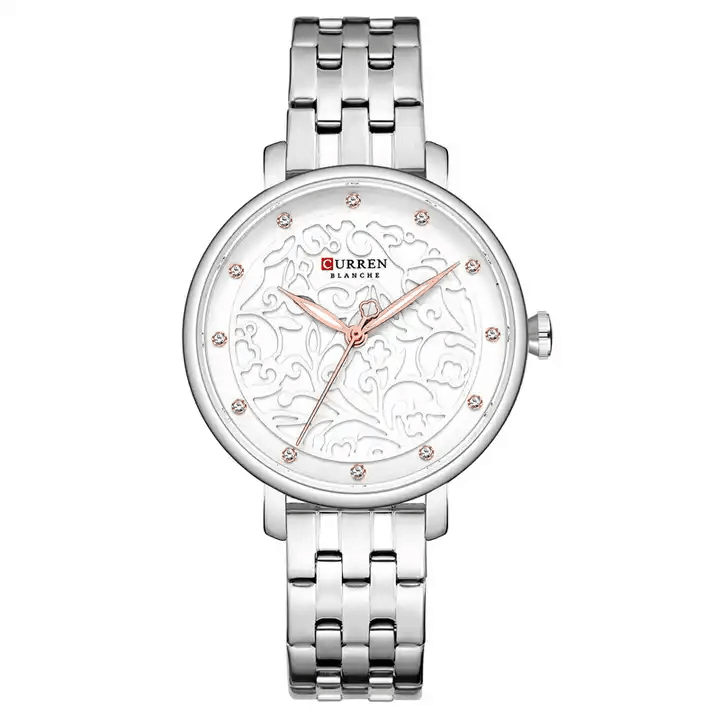 C-9046L Curren White Dial Silver Stainless Chain Steel Analog Quartz Women's Watch. - Timecheck