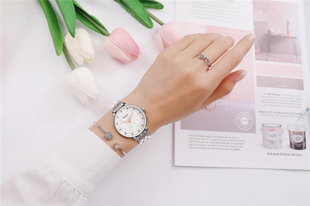 C-9046L Curren White Dial Silver Stainless Chain Steel Analog Quartz Women's Watch. - Timecheck