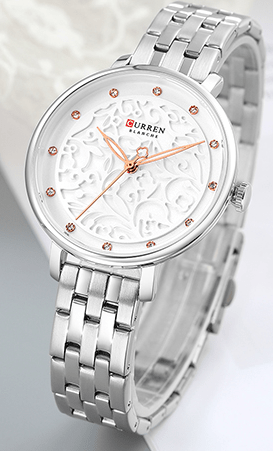 C-9046L Curren White Dial Silver Stainless Chain Steel Analog Quartz Women's Watch. - Timecheck