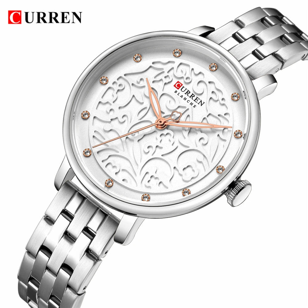C-9046L Curren White Dial Silver Stainless Chain Steel Analog Quartz Women's Watch. - Timecheck