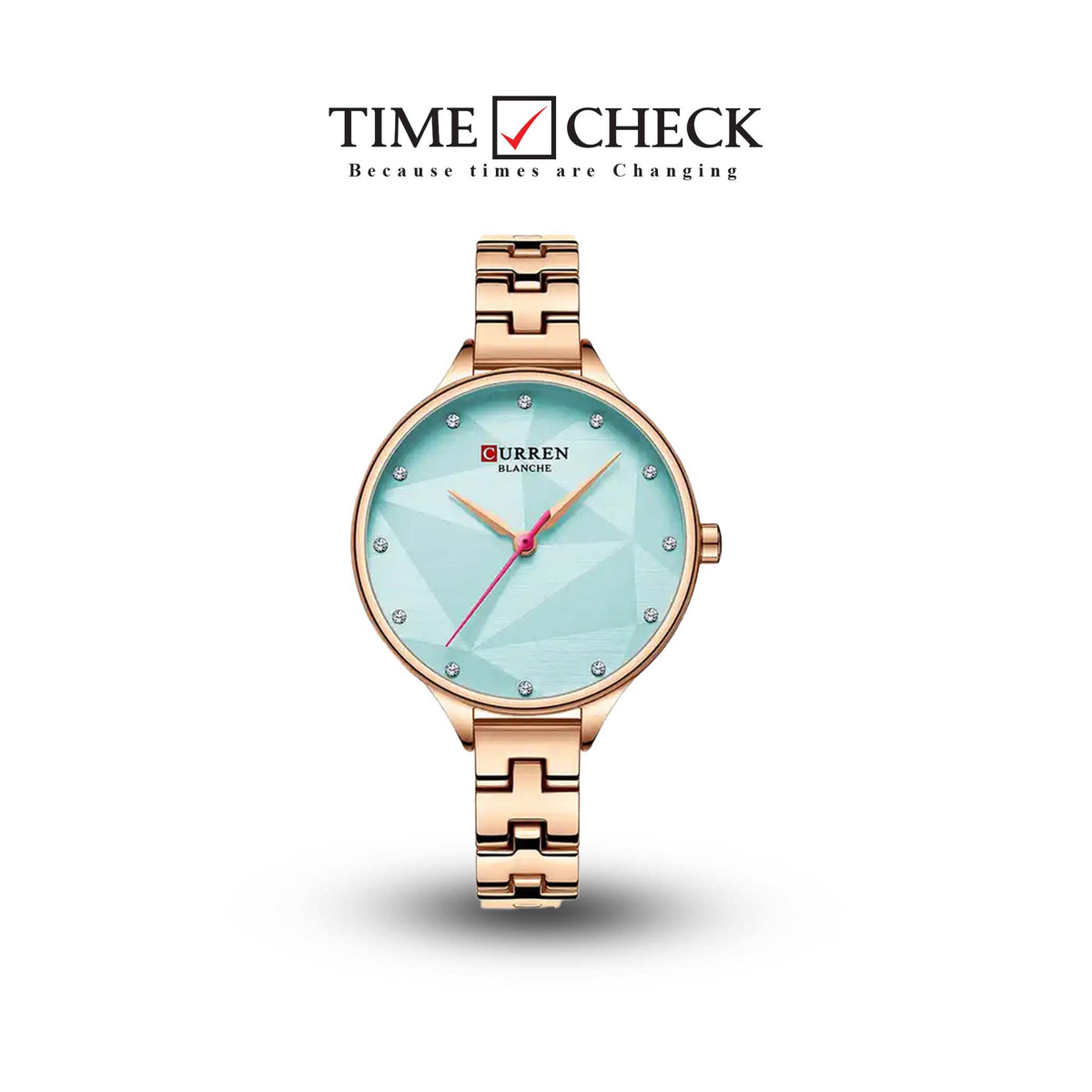 C-9047L Curren Rose Blue Dial Rose-gold Stainless Steel Chain Analog Quartz Women's Watch. - Timecheck