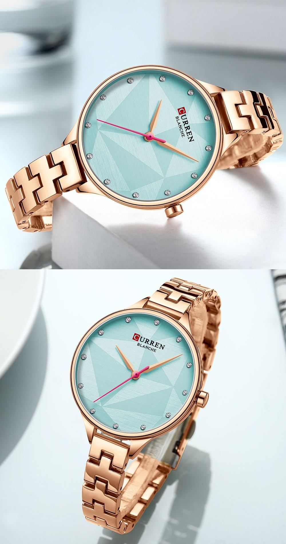 C-9047L Curren Rose Blue Dial Rose-gold Stainless Steel Chain Analog Quartz Women's Watch. - Timecheck