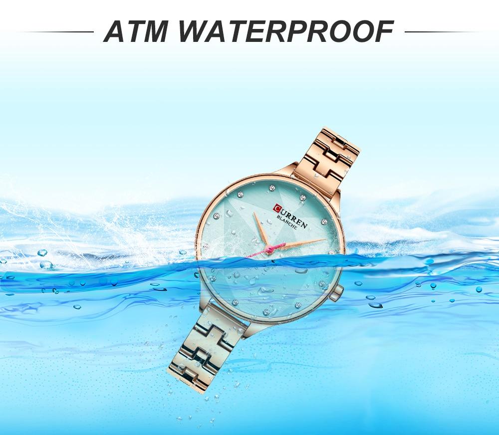 C-9047L Curren Rose Blue Dial Rose-gold Stainless Steel Chain Analog Quartz Women's Watch. - Timecheck
