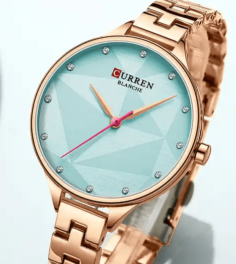 C-9047L Curren Rose Blue Dial Rose-gold Stainless Steel Chain Analog Quartz Women's Watch. - Timecheck