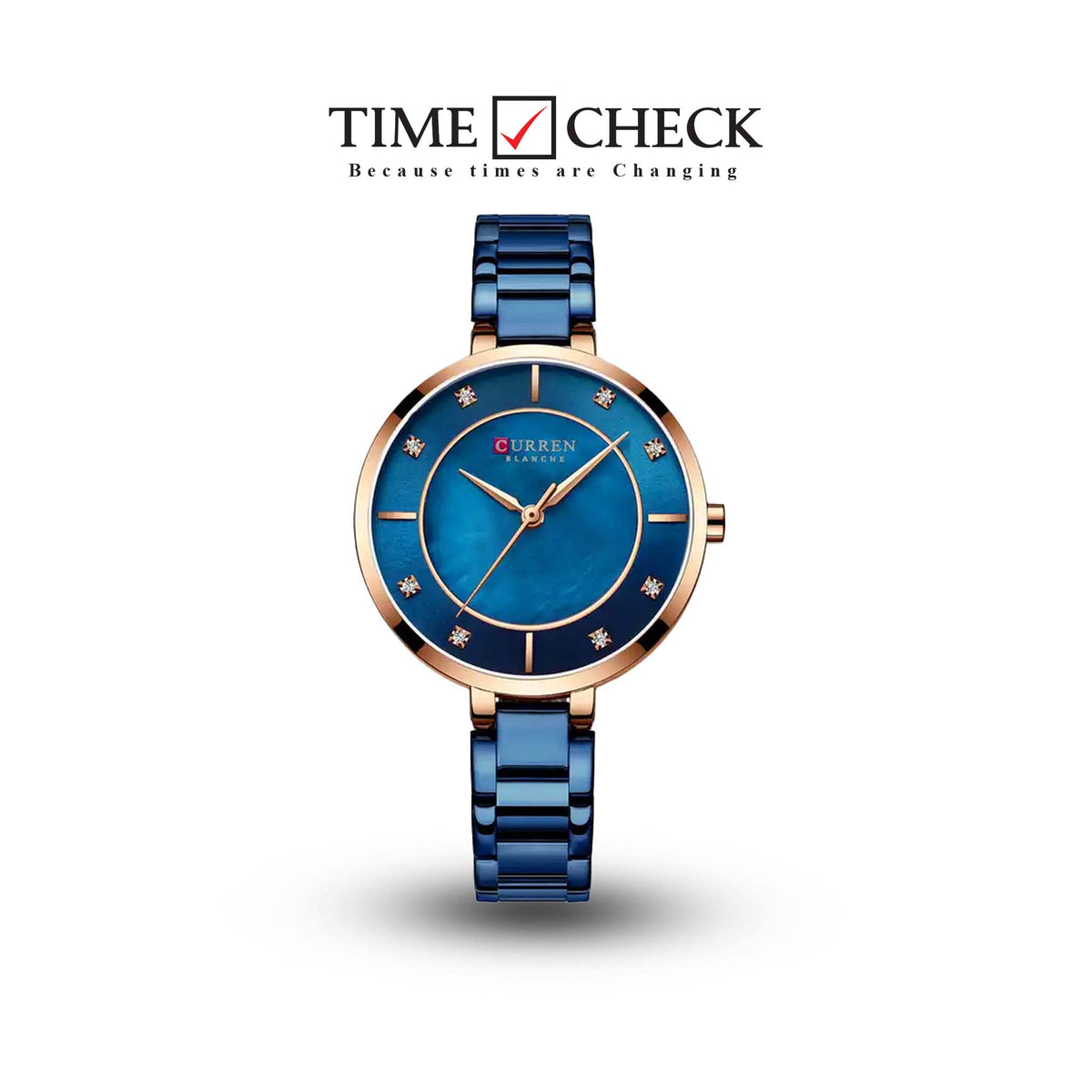 C-9051L Curren Blue Dial Blue Stainless Chain Steel Analog Quartz Women's Watch. - Timecheck