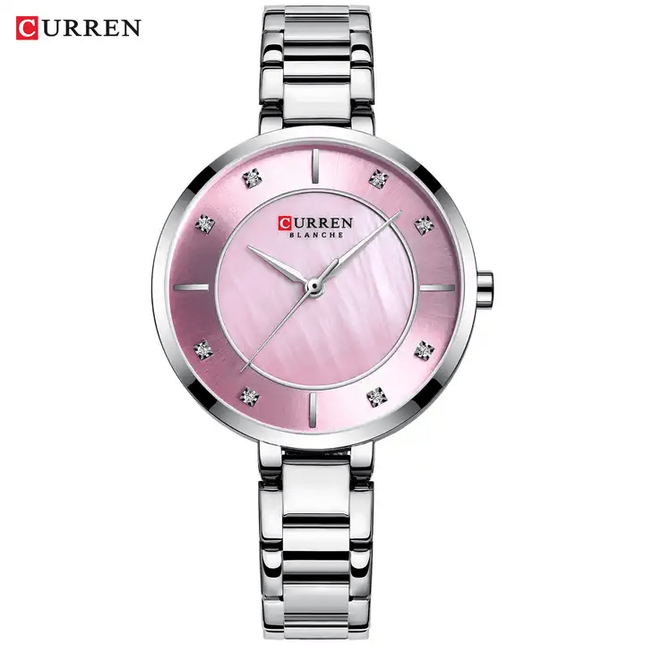 C-9051L Curren Pink Dial Silver Stainless Chain Steel Analog Quartz Women's Watch. - Timecheck