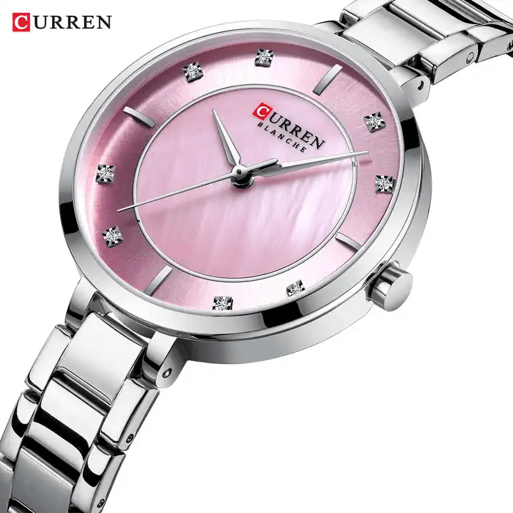 C-9051L Curren Pink Dial Silver Stainless Chain Steel Analog Quartz Women's Watch. - Timecheck