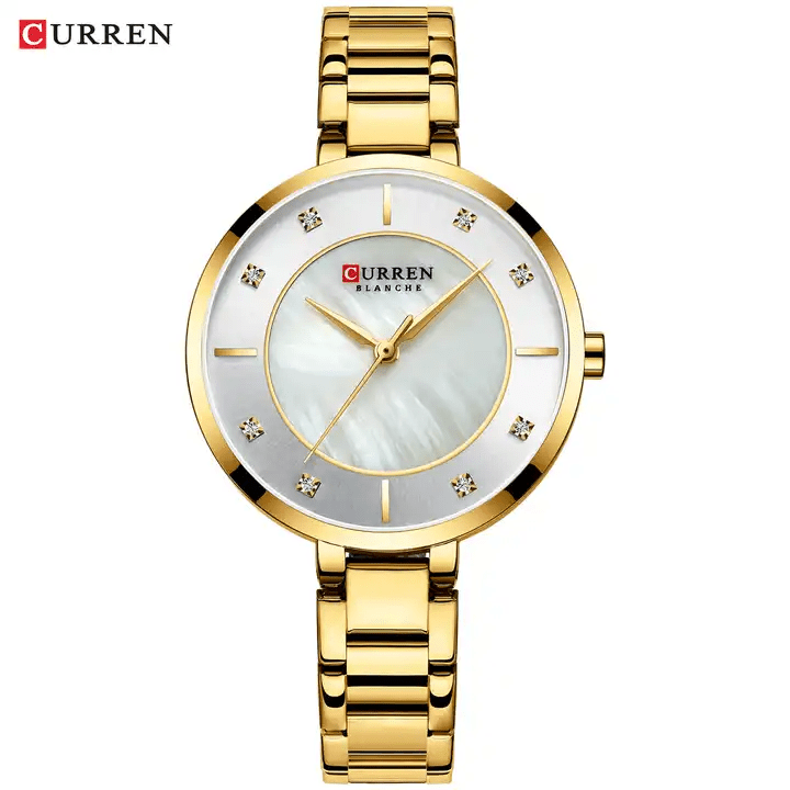 C-9051L Curren Silver Dial Golden Stainless Chain Steel Analog Quartz Women's Watch. - Timecheck