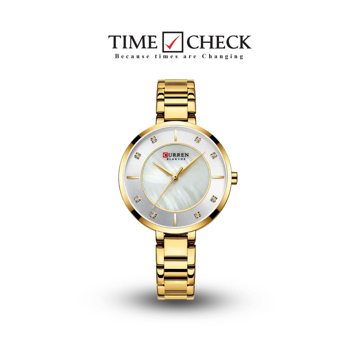 C-9051L Curren Silver Dial Golden Stainless Chain Steel Analog Quartz Women's Watch. - Timecheck