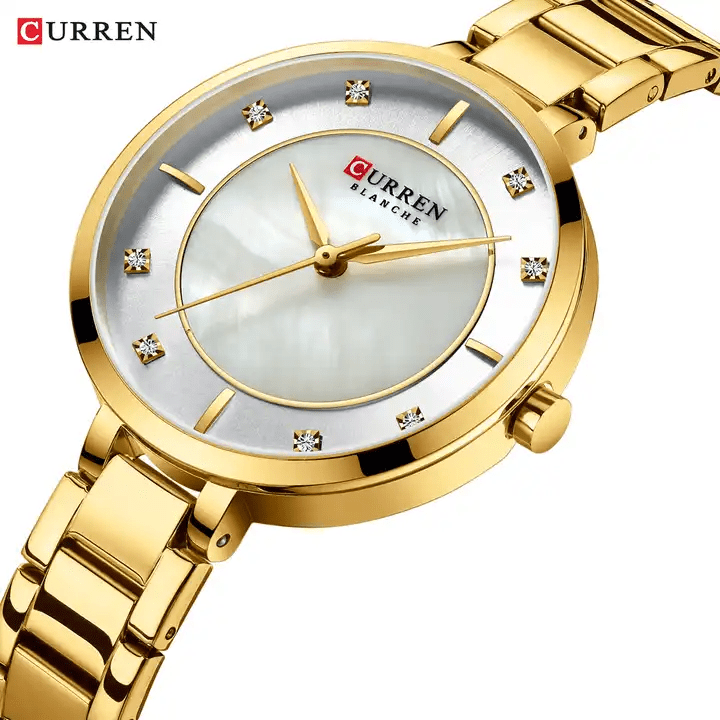 C-9051L Curren Silver Dial Golden Stainless Chain Steel Analog Quartz Women's Watch. - Timecheck