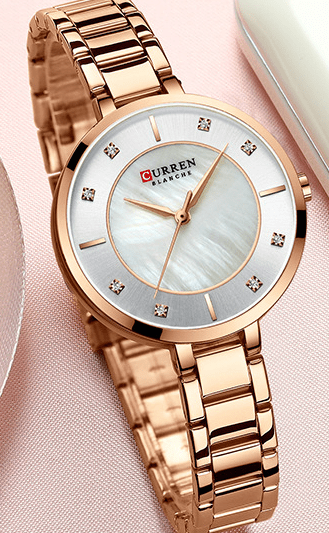 C-9051L Curren Silver Dial Rosegold Stainless Chain Steel Analog Quartz Women's Watch. - Timecheck