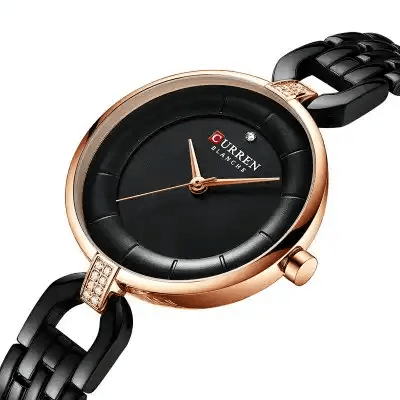 C-9052L Curren Black Dial Black Stainless Chain Steel Analog Quartz Women's Watch. - Timecheck