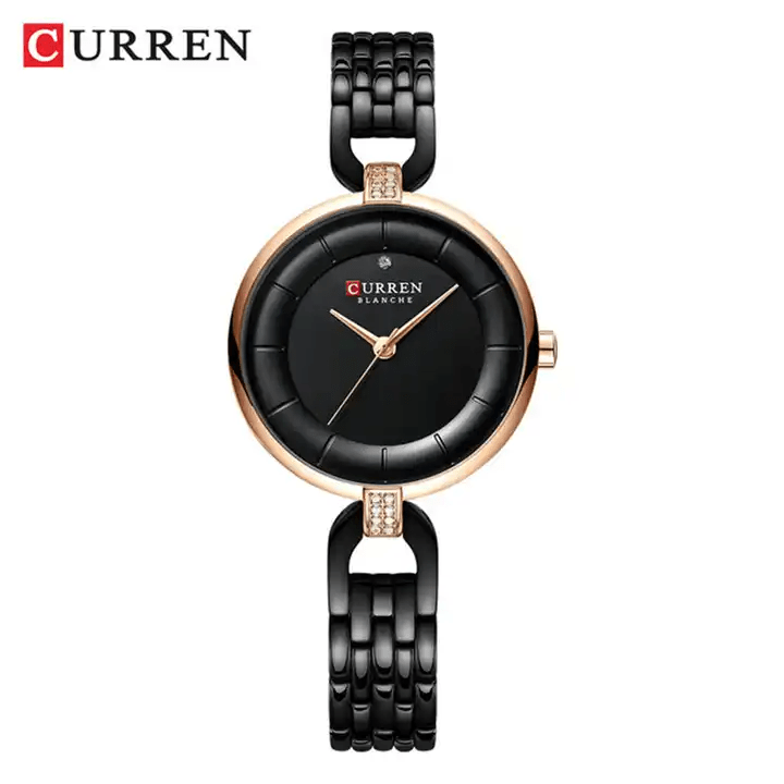 C-9052L Curren Black Dial Black Stainless Chain Steel Analog Quartz Women's Watch. - Timecheck
