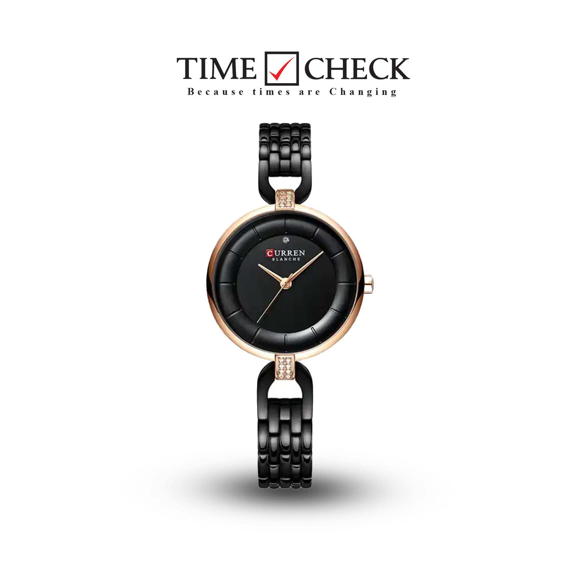 C-9052L Curren Black Dial Black Stainless Chain Steel Analog Quartz Women's Watch. - Timecheck