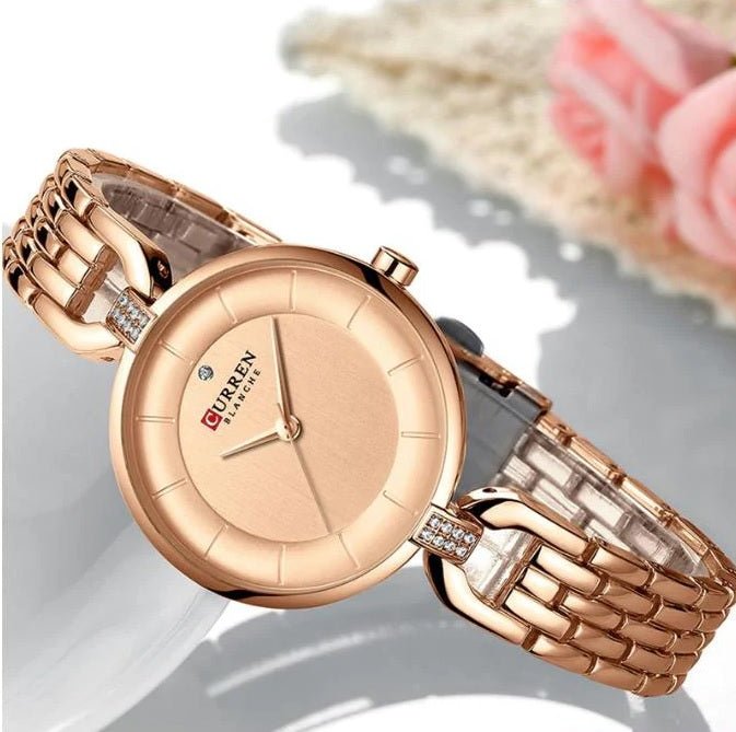 C-9052L Curren rose gold Dial rose gold Stainless Chain Steel Analog Quartz Women's Watch. - Timecheck