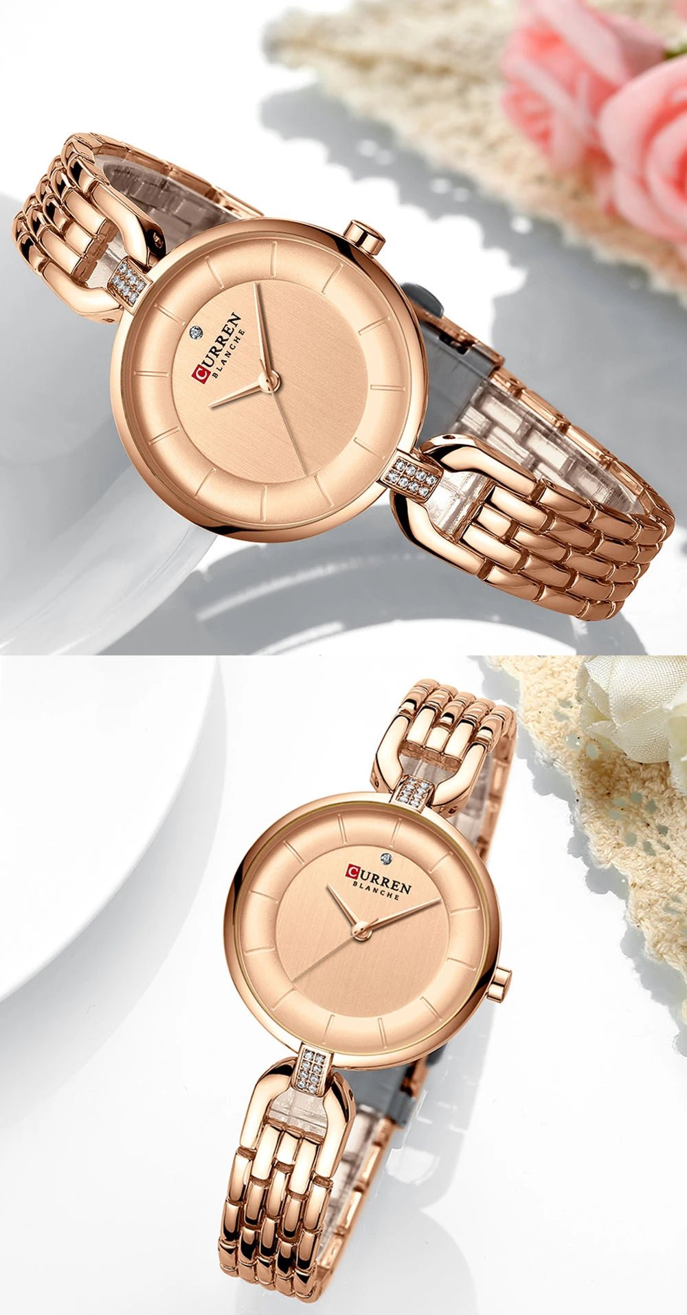 C-9052L Curren rose gold Dial rose gold Stainless Chain Steel Analog Quartz Women's Watch. - Timecheck