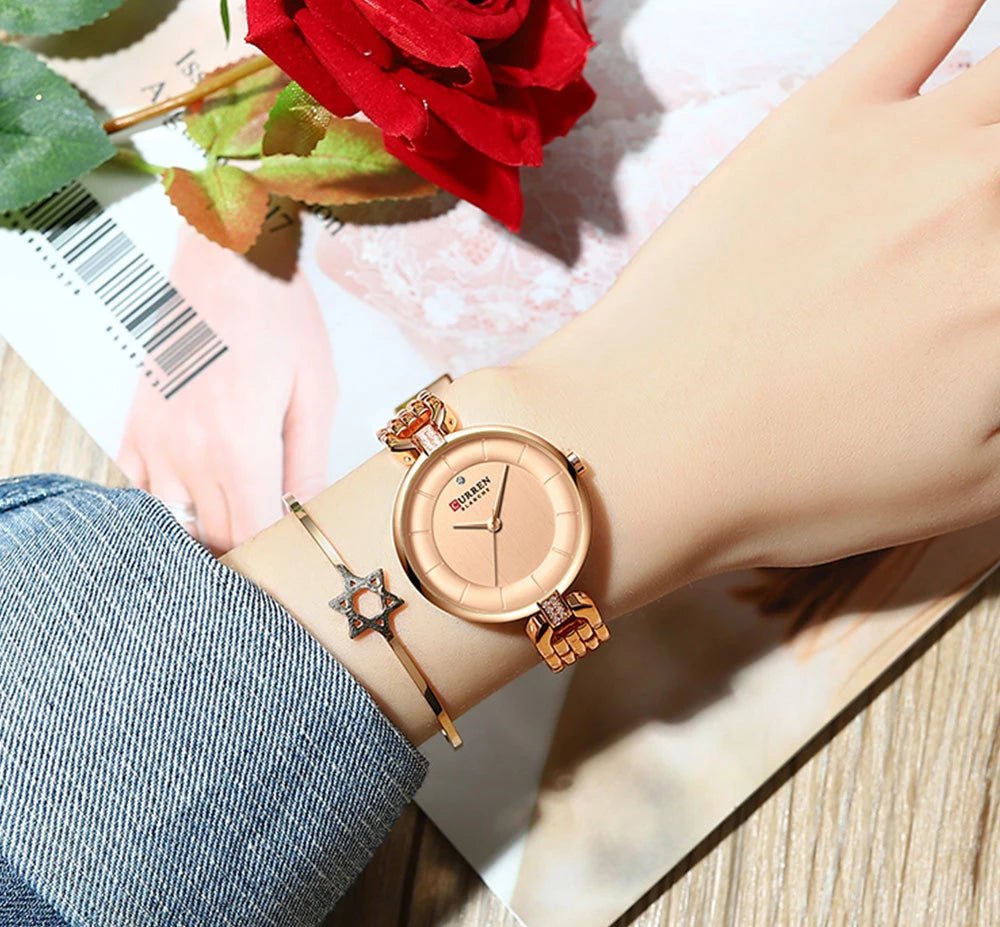 C-9052L Curren rose gold Dial rose gold Stainless Chain Steel Analog Quartz Women's Watch. - Timecheck