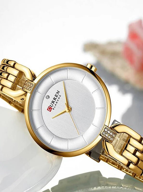 C-9052L Curren white Dial golden Stainless Chain Steel Analog Quartz Women's Watch. - Timecheck