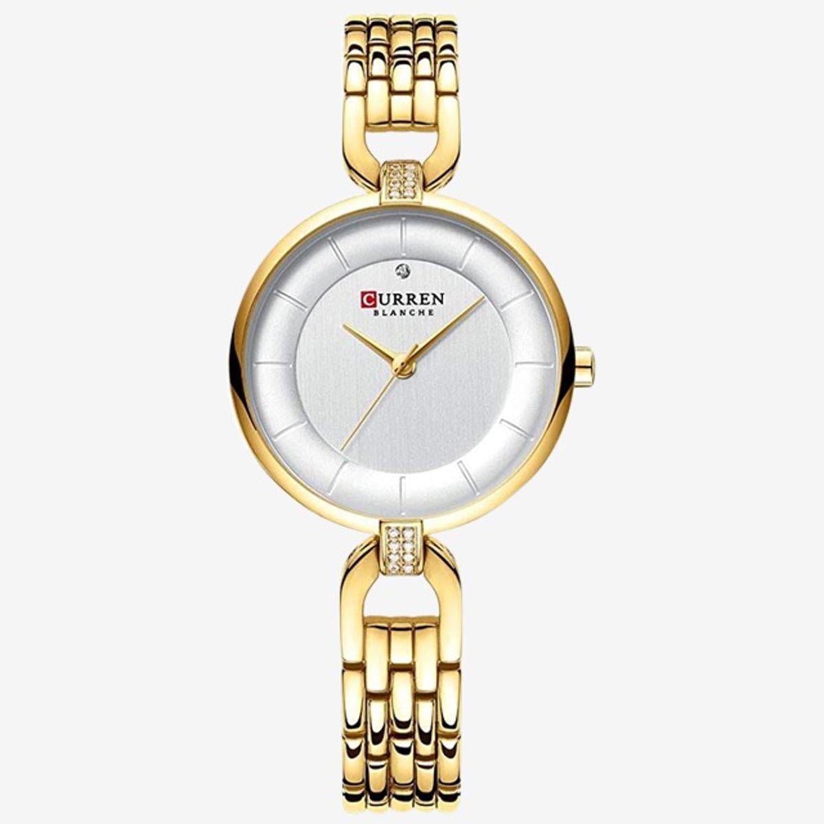 C-9052L Curren white Dial golden Stainless Chain Steel Analog Quartz Women's Watch. - Timecheck