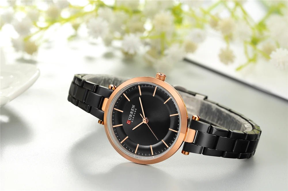 C-9054L Curren Black Dial & Black Stainless Steel Chain Analog Quartz Women's Watch. - Timecheck