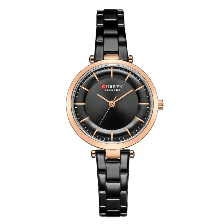 C-9054L Curren Black Dial & Black Stainless Steel Chain Analog Quartz Women's Watch. - Timecheck