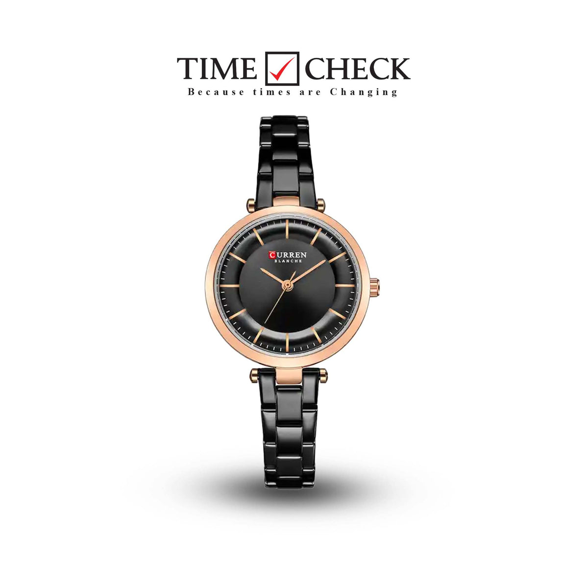 C-9054L Curren Black Dial & Black Stainless Steel Chain Analog Quartz Women's Watch. - Timecheck