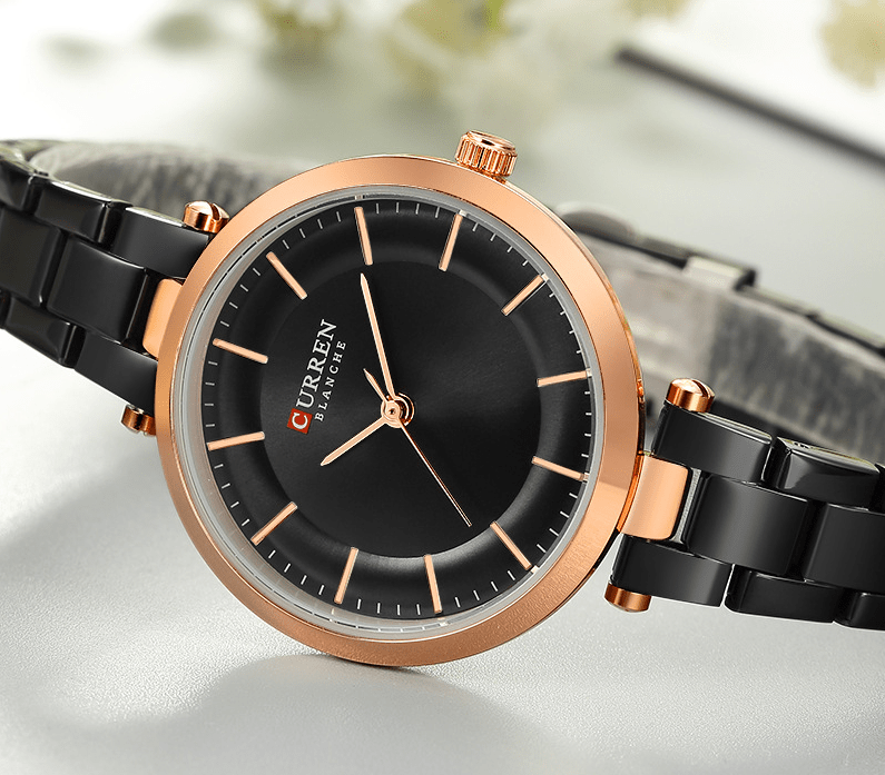 C-9054L Curren Black Dial & Black Stainless Steel Chain Analog Quartz Women's Watch. - Timecheck