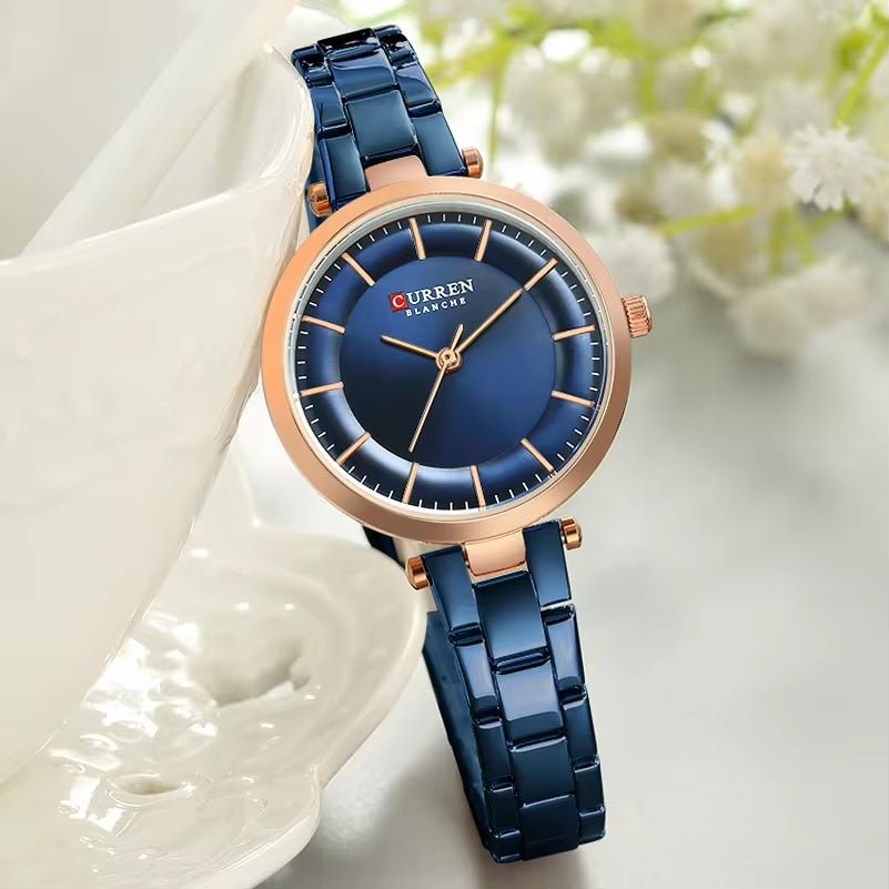 C-9054L Curren BLUE Dial & BlUE Stainless Steel Chain Analog Quartz Women's Watch. - Timecheck